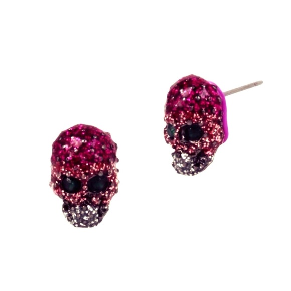 NWT Betsey Johnson glitter skull stud earrings - Picture 4 of 8